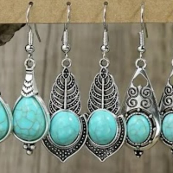 Set of 3 Geometric Silver Pendant Earrings with 925 Silver Hooks - Picture 3 of 4